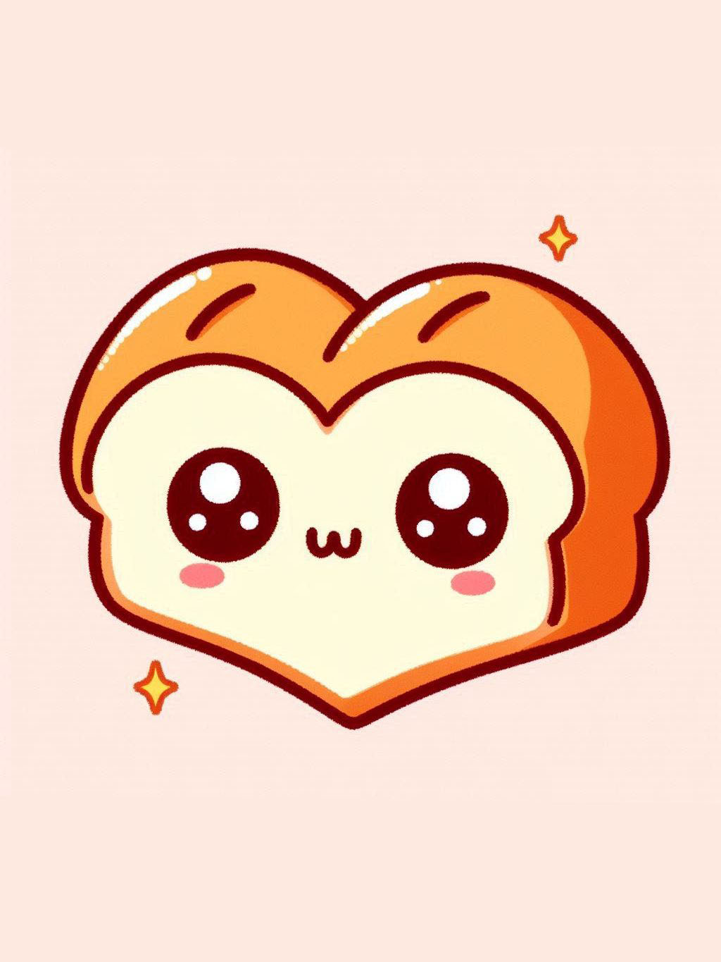 Thanksgiving love drawing ideas featuring a heart-shaped bread loaf with adorable facial features, surrounded by sparkles.